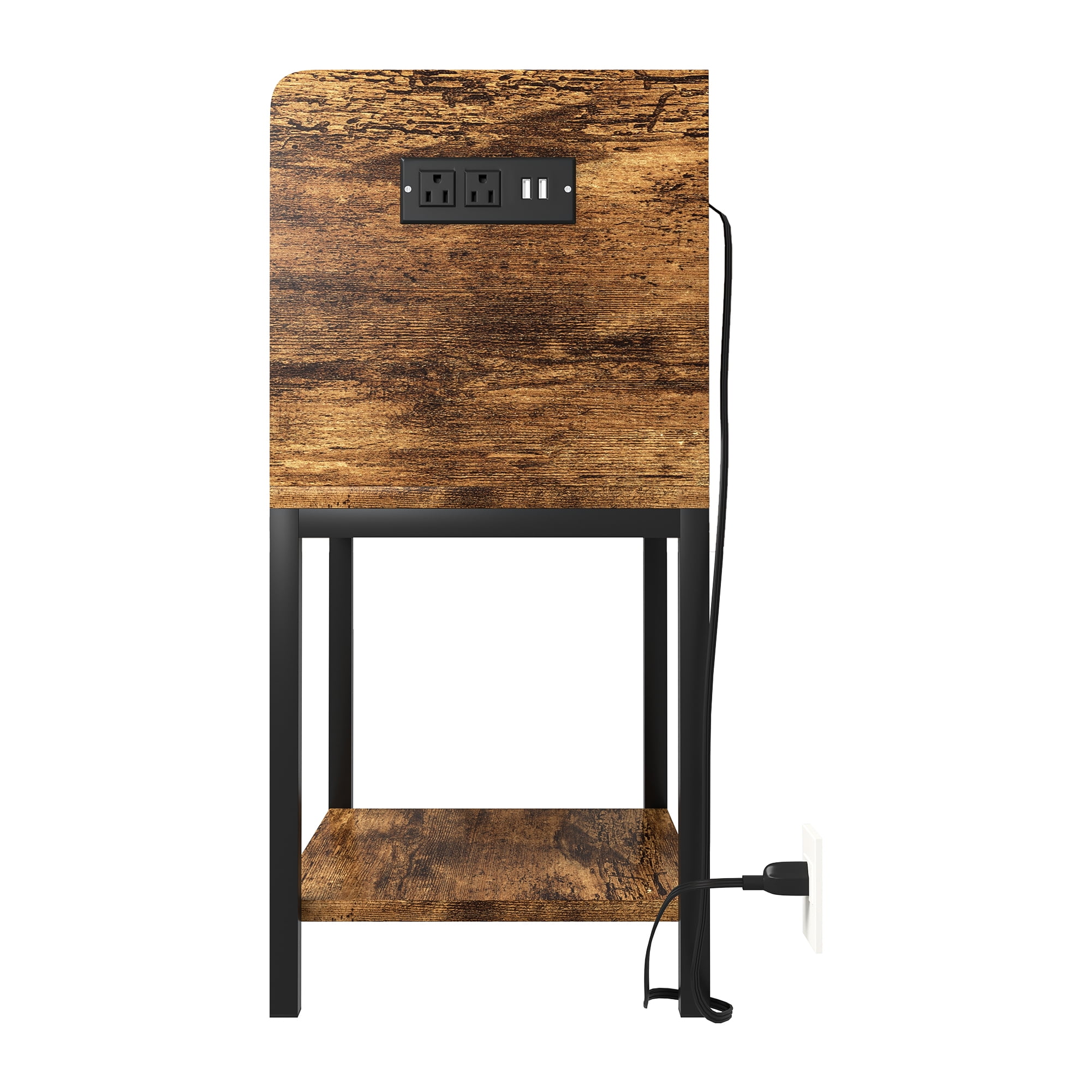 Kadyn Modern Nightstand, Night Stand with Charging Station & USB Ports, Bedside Table with Drawers and Charging Cable for Living Room, Brown