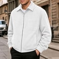 thumbnail image 3 of Mens Corduroy Bomber Jacket with Pocekts Casual Full Zip Lapel Long Sleeve Lightweight Shirt Jacekt White L, 3 of 8