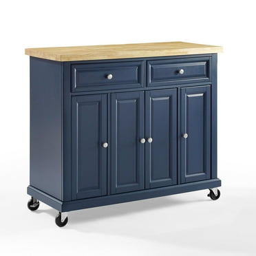 Crosley Furniture Madison Wood Top Kitchen Cart in Navy/Natural