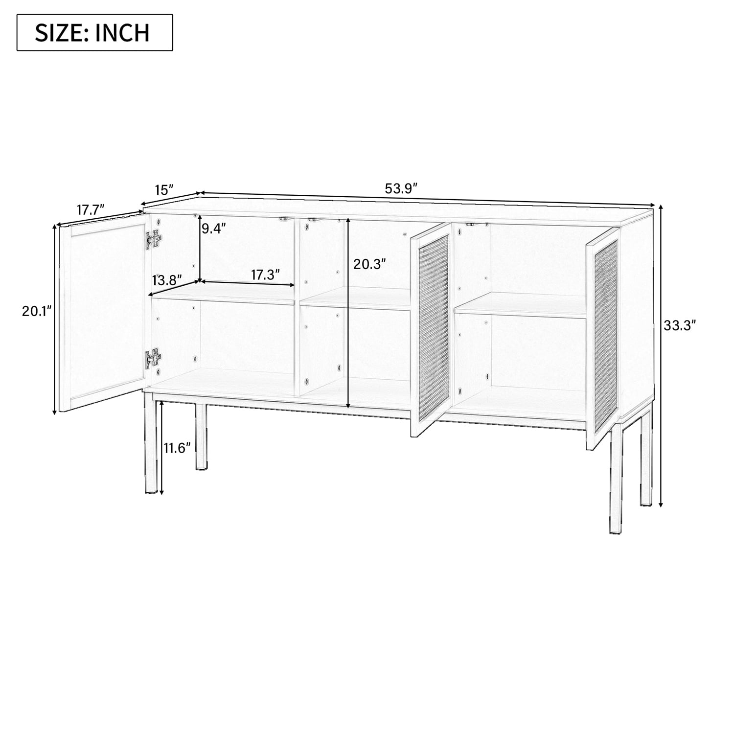 Kadyn 54" Sideboard Buffet Cabinet, Sideboard Storage Cabinet with Artificial Rattan Door and Rebound Device for Entryway, White Kadyn 54" Sideboard Buffet Cabinet, Sideboard Storage Cabinet with Artificial Rattan Door and Rebound Device for Entryway, White