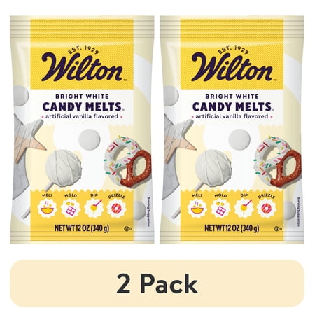 (2 pack) Wilton Bright White Candy Melts Vanilla-Flavored 12oz. Bag for Baking & Candy Making Wafer Chips