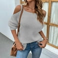thumbnail image 5 of Women Casual Fashion Solid Color Pullover Long Sleeve Square-Neck Sweater On Seasonal Gray 10(XL), 5 of 6