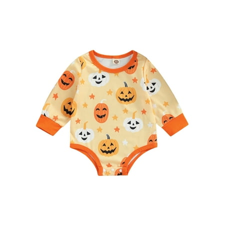 

Gwiyeopda Halloween Toddler Baby Girls Boys Long Sleeve Romper Star Pumpkin Print Round Collar Jumpsuit