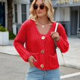 thumbnail image 4 of SWSMCLT Women's Cable Knit Cardigan Sweater Baggy Button Crew Neck Comfy 2025 Cardigan Sweaters Acrylic Red X-Large, 4 of 5