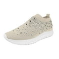 thumbnail image 4 of Dakaela Women's Mesh Walking Shoes Rhinestone Glitter Slip on Jazz Latin Dance Sock Sneakers Beige 5.5, 4 of 5