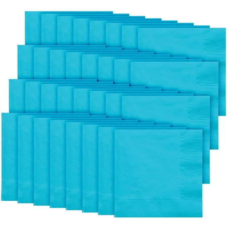 Party City Disposable Lunch Napkin, 32 Count (Caribbean Blue) - 2-Ply, 5" x 5" - Go Brightly Heavy Duty Classic Lunch Napkins for Parties - Premium Party Supplies Cutlery