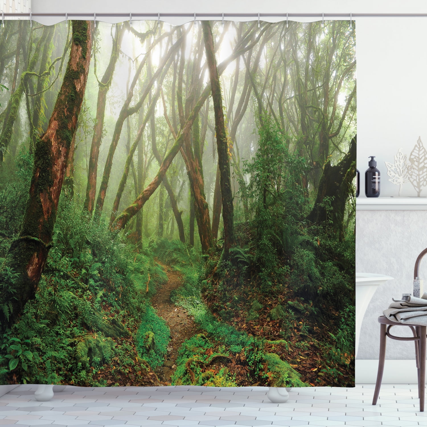 Forest Shower Curtain Deep in Spooky Jungle Print for Bathroom 70 Inches Long 