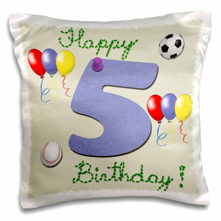 Felt Number - 3dRose Happy fifth birthday. Scrapbook design for boys with a blue felt looking number five. - Pillow Case, 16 by 16-inch