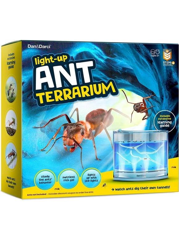 Dan&Darci Light-up Ant Farm Terrarium Kit for Kids  LED Ant Habitat for Live Ants with Nutrient Rich Gel - Watch Ants Dig Their Own Tunnels- Nature Learning, Science Toys, Gift for Boys & Girls