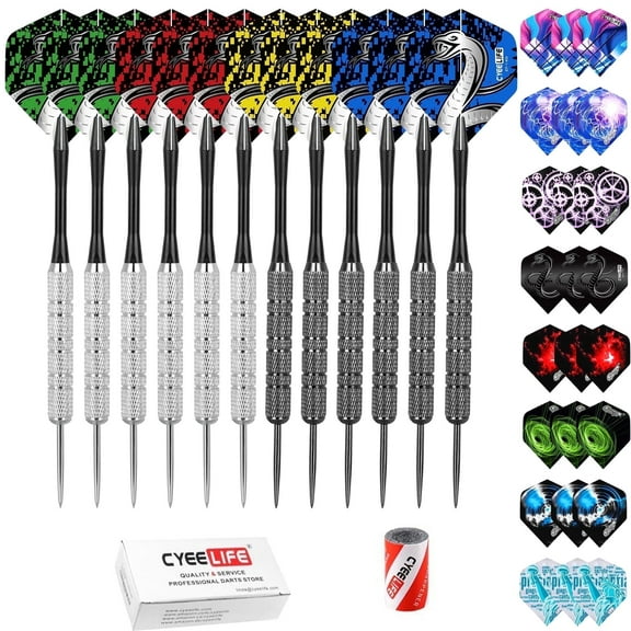 CyeeLife 20g Steel Tip Dart Set with sharpener and Extra Flights