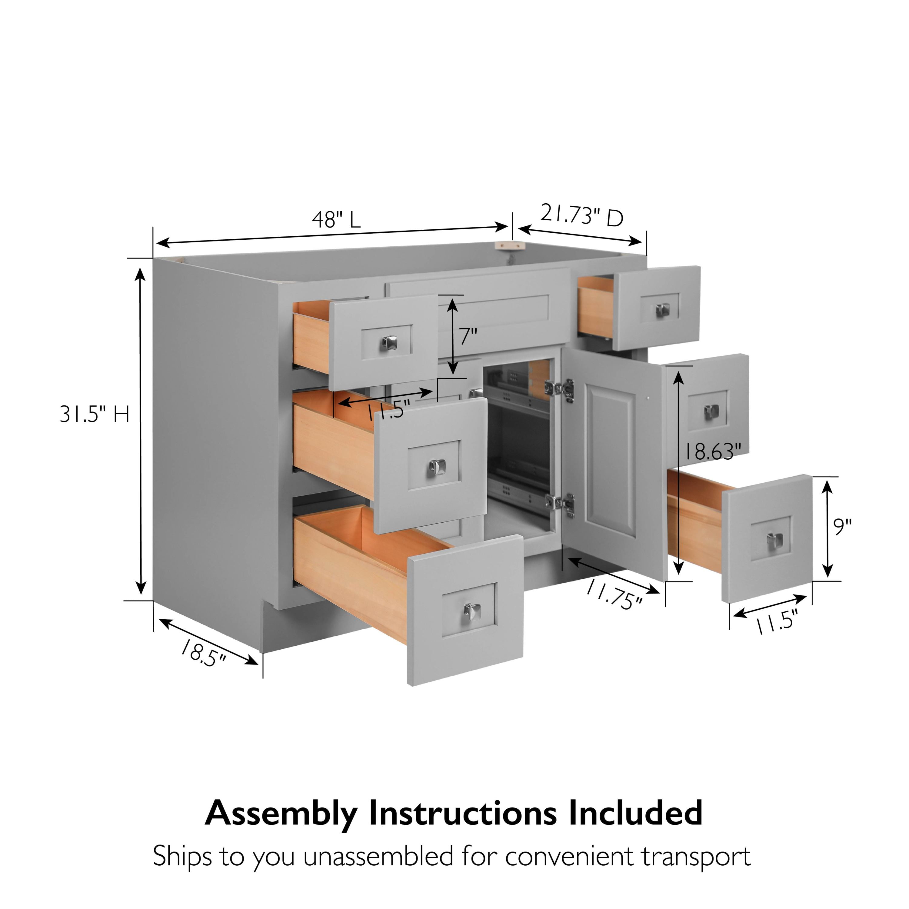 Design House Brookings 48" x 22" Ready to Assemble Solid Wood 6-Drawer Bath Vanity Cabinet, Sherwin Williams® Gray