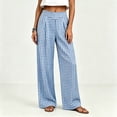 thumbnail image 5 of Bosfbaoi Pants for Women Gingham Plaid Pleated High Waist Wide Leg Womens Pants with Side Pockets Lightweight Casual Vacation Trousers, 5 of 8