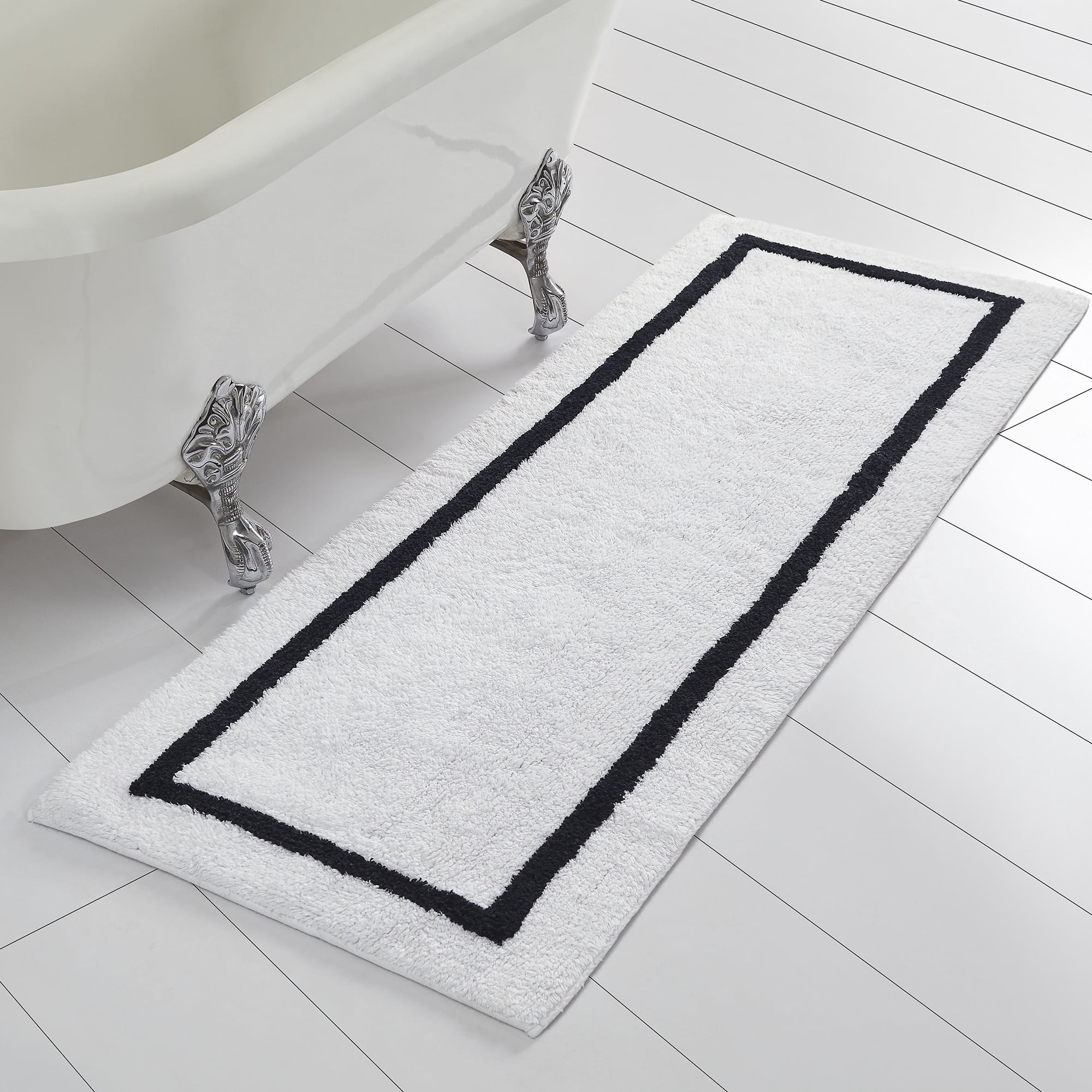 Bath Runner Rug 2 x 5 ft White Reversible Long Cotton Bathroom Floor Mat 