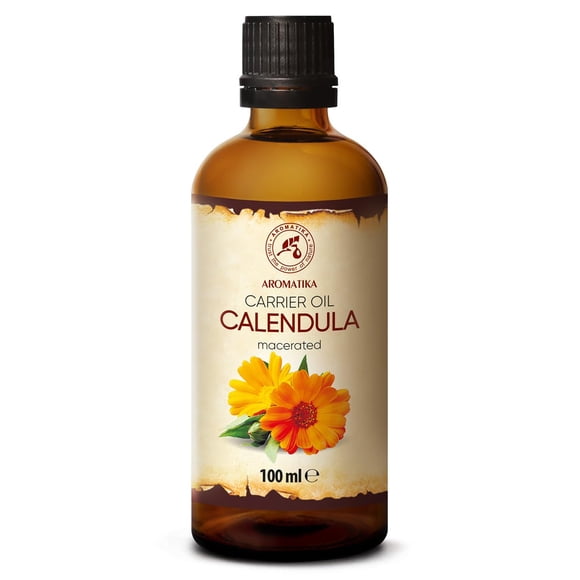 Aceite de Cal&eacute;ndula 100ml - Calendula Officinalis - 100% Puro y Natural - Botella de Cristal - Aceite Base - Cuidado Intensivo para el Rostro - Cabello - para la Piel Todo el Cuerpo