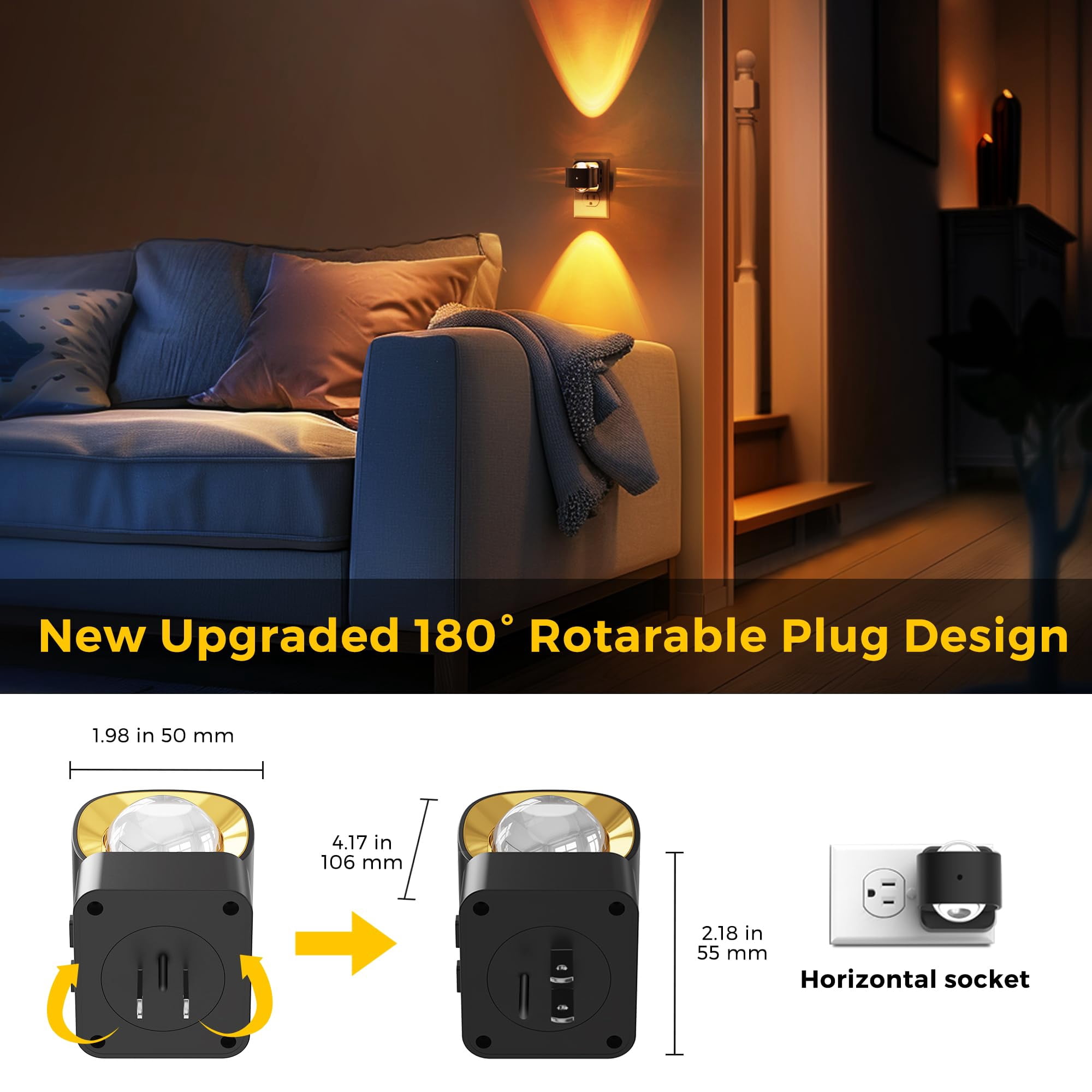 Night Light Projector  2 Pack Color Changing Plug Into Wall Dusk To Dawn Sensor Rotating Nightlight Rgb Ambient Lighting For Bathroom Gaming Room Decor Gifts