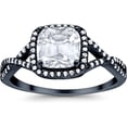 thumbnail image 2 of Divine Creation 2.00 Ct Cushion Cut White Diamond Wedding Engagement Halo Ring 14K Black Gold Plated 925 Sterling Silver For Women's -4, 2 of 3