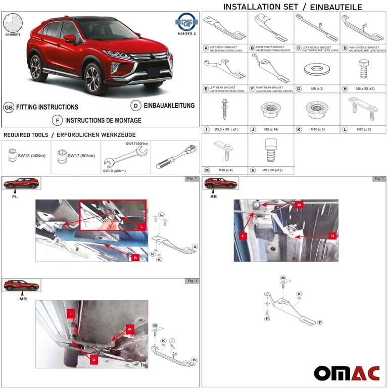 Side Steps Fits Mitsubishi Eclipse Cross 2018-2023 Running Boards Alu. 2  Pcs. - Walmart.com