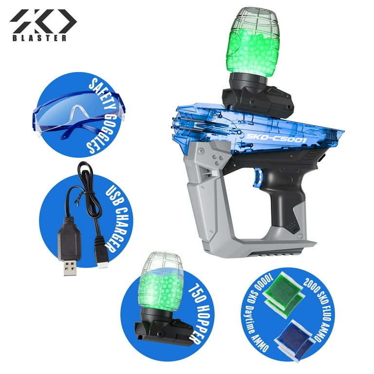 SKD Blaster Lighting Gel Ball Blaster with LED Activator Glow in The Dark  High Speed Automatic Splatter Ball Gun 100FT Range 15R/S 150+ FPS with 2+2