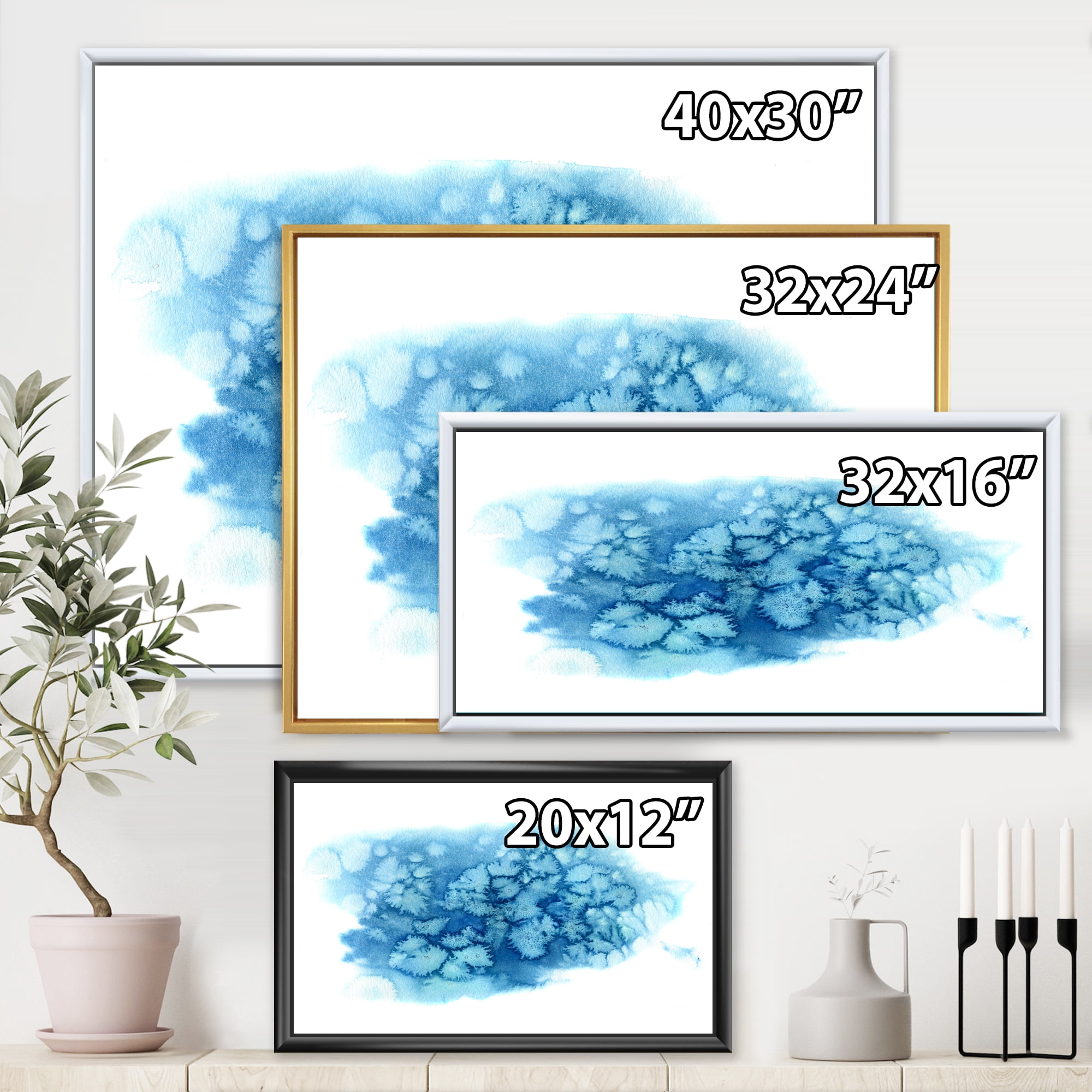 Designart 'Abstract Blue Turquoise Cloud' Modern Framed Canvas Wall Art Print