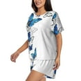 thumbnail image 2 of Bixox Women's Blue Flying Butterflies Printed Pajama Set 2 Piece Lounge Set Top and Shorts Soft Pajamas, Shorts with Pockets, 2 of 7