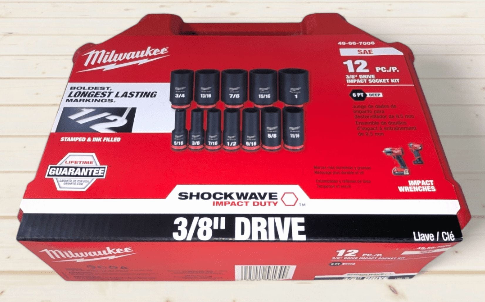 MILWAUKEE SHOCKWAVE Impact Duty 3/8 in. Drive SAE Deep 6-Point Socket Set (12-Piece) – Model 49-66-7006