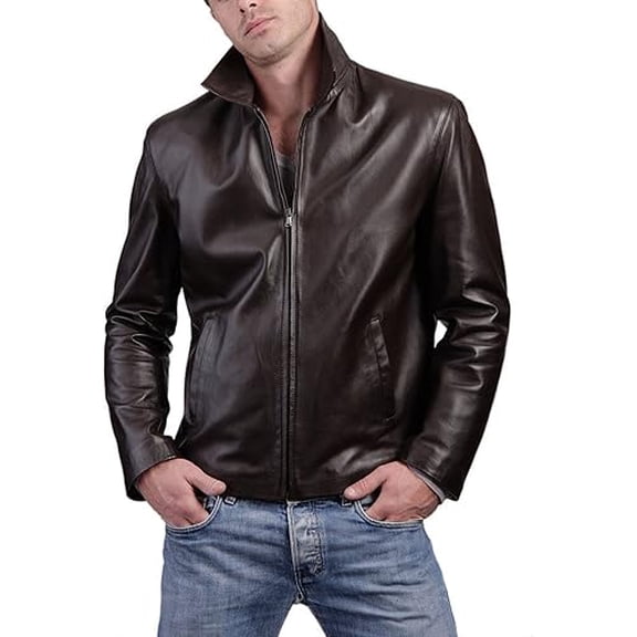 New Men's Genuine Lambskin Leather Jacket Brown Motorcycle Biker Jacket A421
