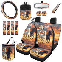 Uorisanigo Running Horse Car Seat Covers 15 Packs,Front Back Seats Cover Steering Covers Drink Coasters Seat Belt Strap Pads Vehicle Trash Can Air Vent Storage Rear View Mirror Cover Key Chain