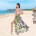 thumbnail image 6 of FORMRS Womens Long Sarong Beach Wrap Semi-Sheer Bikini Skirt Bathing Swimsuit Cover Up, Beige Flower Pattern, 6 of 7