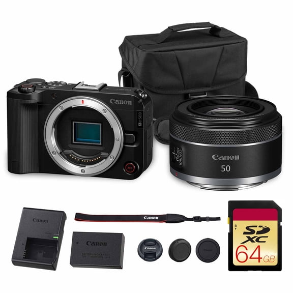 Canon EOS R50 V Mirrorless Camera | 24.2MP APS-C Sensor 4K Oversampled Video | Compact Beginner-Friendly Camera for Vlogging and Travel (6895C002)   Canon RF 50mm f/1.8 STM Lens   Bag   64GB Card
