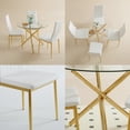 thumbnail image 2 of Atumcto 5 Piece Glass Dining Table Set for 4, Round Kitchen Table and 4 Upholstered Chairs, Mid-Century Modern Gold Metal Base, White and Gold, 2 of 9