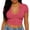 Hot Pink, variant on Staron Women's Crop Top Notched V-Neck Short Sleeve Slim Fit Ribbed Knit Casual Solid Color Tee for Streetwear Brunch Festival, Hot Pink S