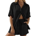 thumbnail image 3 of WRFWUL Matching Sets Women Clothing Short Sets Button Down Roll Tab Sleeve Shirts & Elastic Waist Shorts 2Pc Summer Outfits, 3 of 4