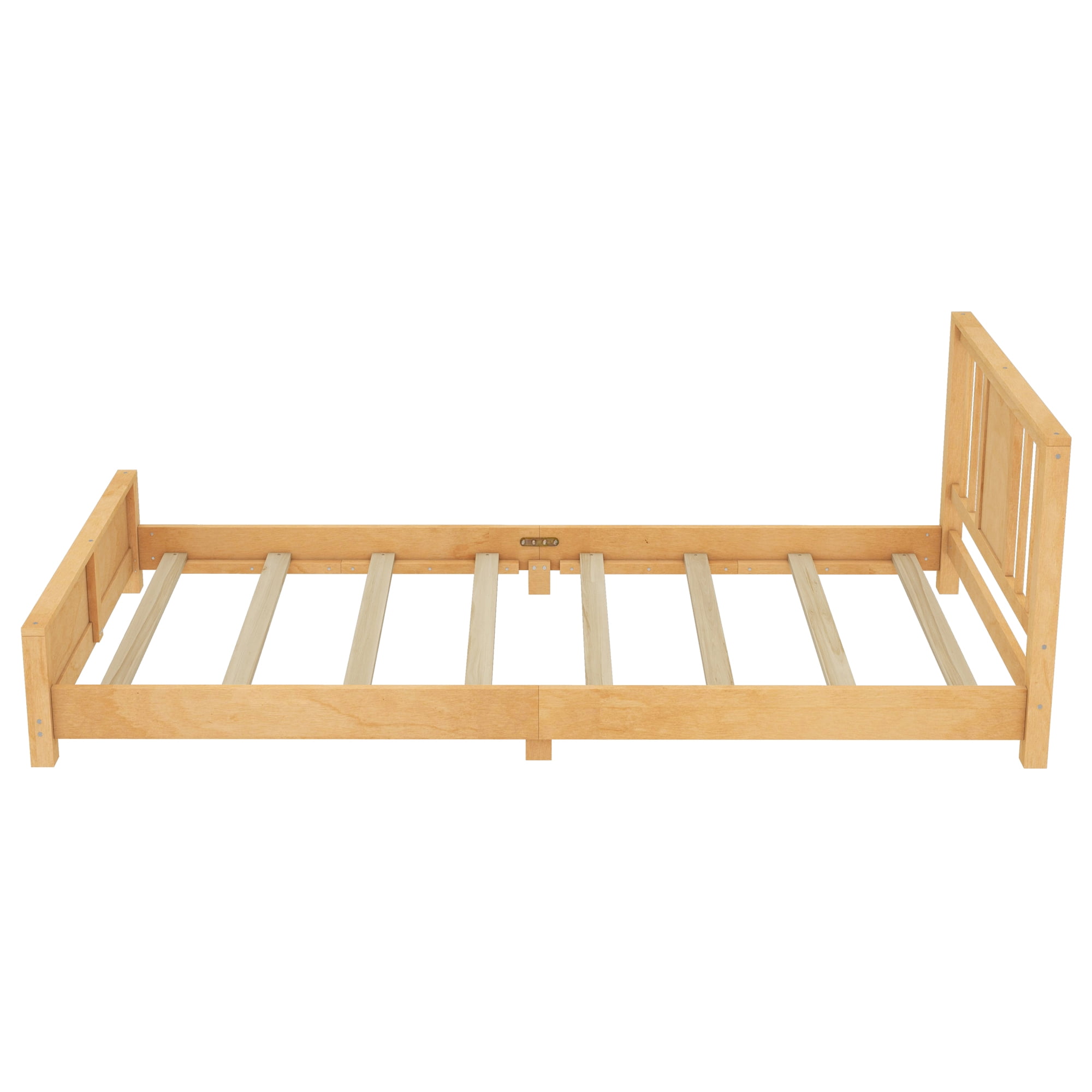 Miniyam Twin Bed Frame, Low Profile White Wood Platform Bed with Headboard, Footboard and Slat Support, Natural