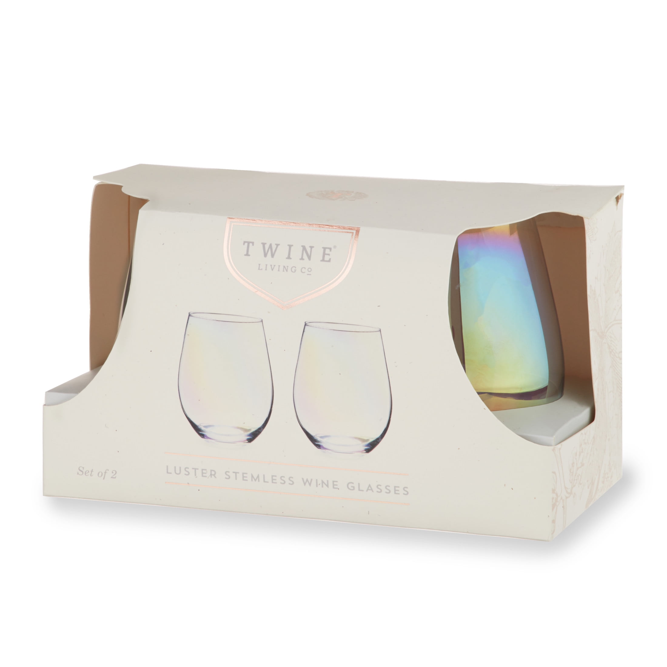Twine Luster Stemless Wine Glasses for Birthday, Wedding, 20 oz, Set of 2