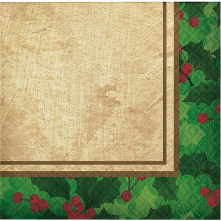 Ivory Holly - Club Pack of 432 Green and Ivory Gilded Holly 2-Ply Beverage Napkin 10