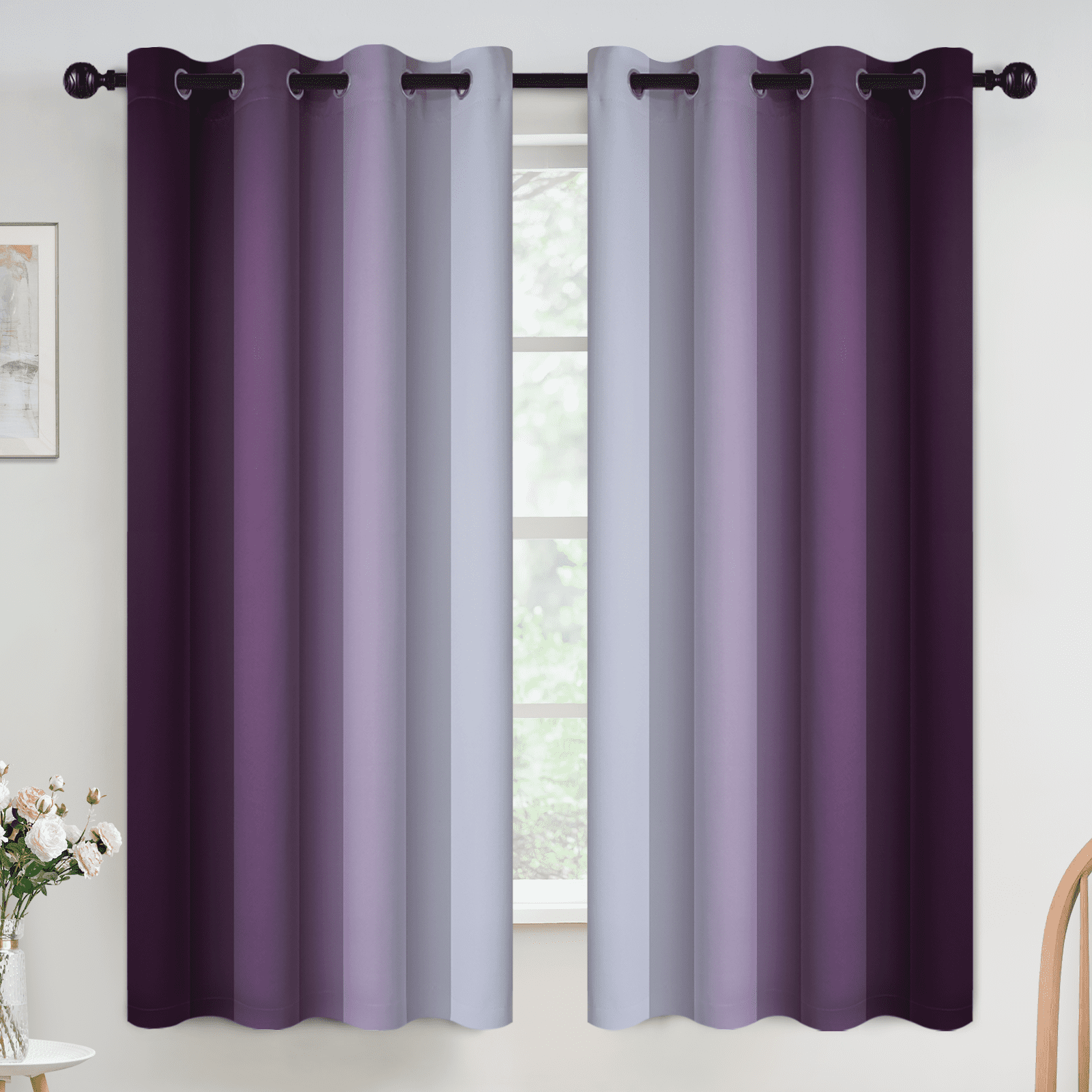 Yakamok Purple Curtain for Bedroom/Living Room Blackout,Ombre Curtains