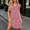 thumbnail image 2 of Noric Women's V Neck Striped Mini Dresses Ruffle Cap Sleeve with Pockets Relaxed Fit Casual Summer Lightweight Flowy Casual Dresses, 2 of 7