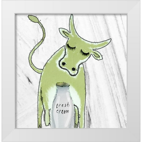 Sommers, Mindy 20x20 White Modern Wood Framed Museum Art Print Titled - Green Cow