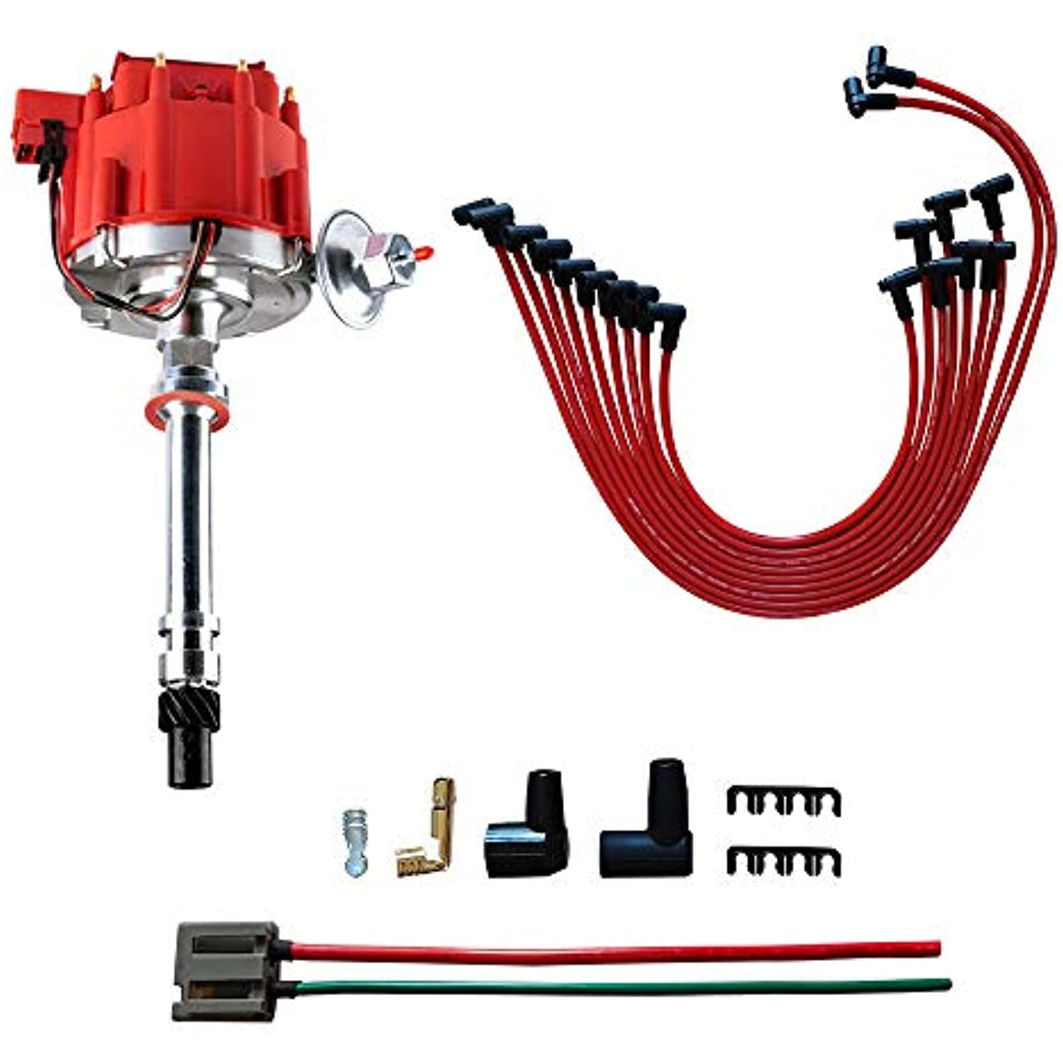Performance Master GM08 HEI Distributor & Ignition Wires 65K Volt 9000RPM for Chevy V8 350 454 SBC