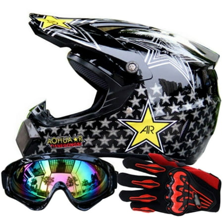 TINTON LIFE MotoCross Racing Helmet Xtreme Sports Off Road for ATV Dirt Bike Helmet With Goggles And Gloves, (Best Off Road Helmet)