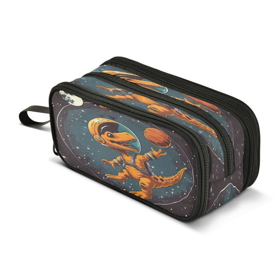 ALAZA Space Dinosaur Pencil Case Bag 3 Compartment Pen Pouch Large Storage Holder Box Organizer