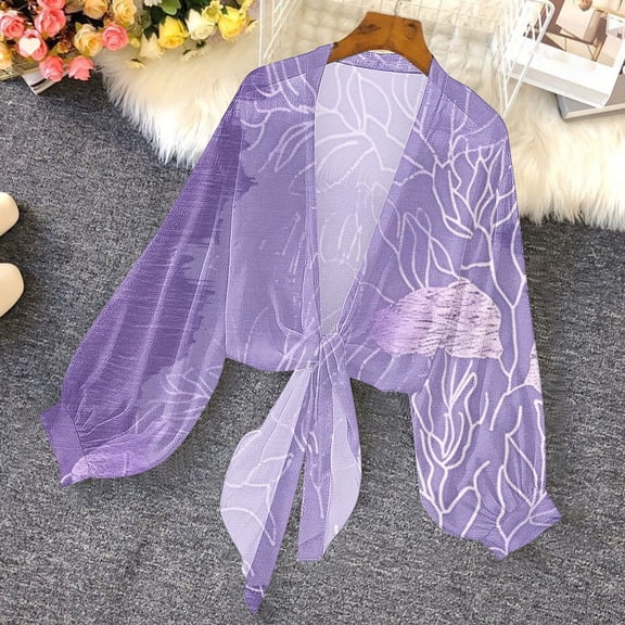 Fznquz Cover Up Lightweight Sweaters for Women Shrugs Chiffon Cardigan Bolero Graphic Tie Front Womens Fashion