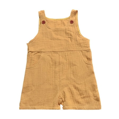 

Qcmgmg Toddler Pocket Strap Cotton Summer Solid Sleeveless Overalls