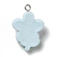 thumbnail image 3 of Opaque Resin Pendants with Platinum Tone Iron Loops Flower with Cat Light Cyan 26.5x19x8mm Hole: 2mm, 3 of 4