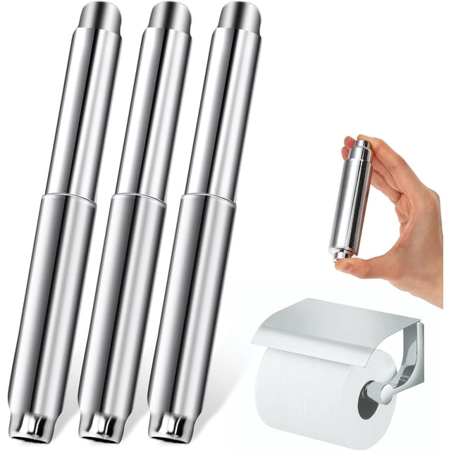 Bewudy Toilet Paper Holder Roller Replacement, Stainless Steel Toilet Paper Roller Replacement, Toilet Paper Spring Rod Universal, Toilet Paper Holder Spring Loaded Roller Replacement Rod(3)