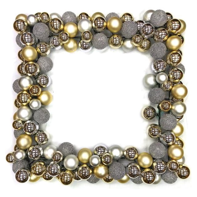 Autograph Foliages A-152350 36 in. Ball Square Wreath- Gold & Silve