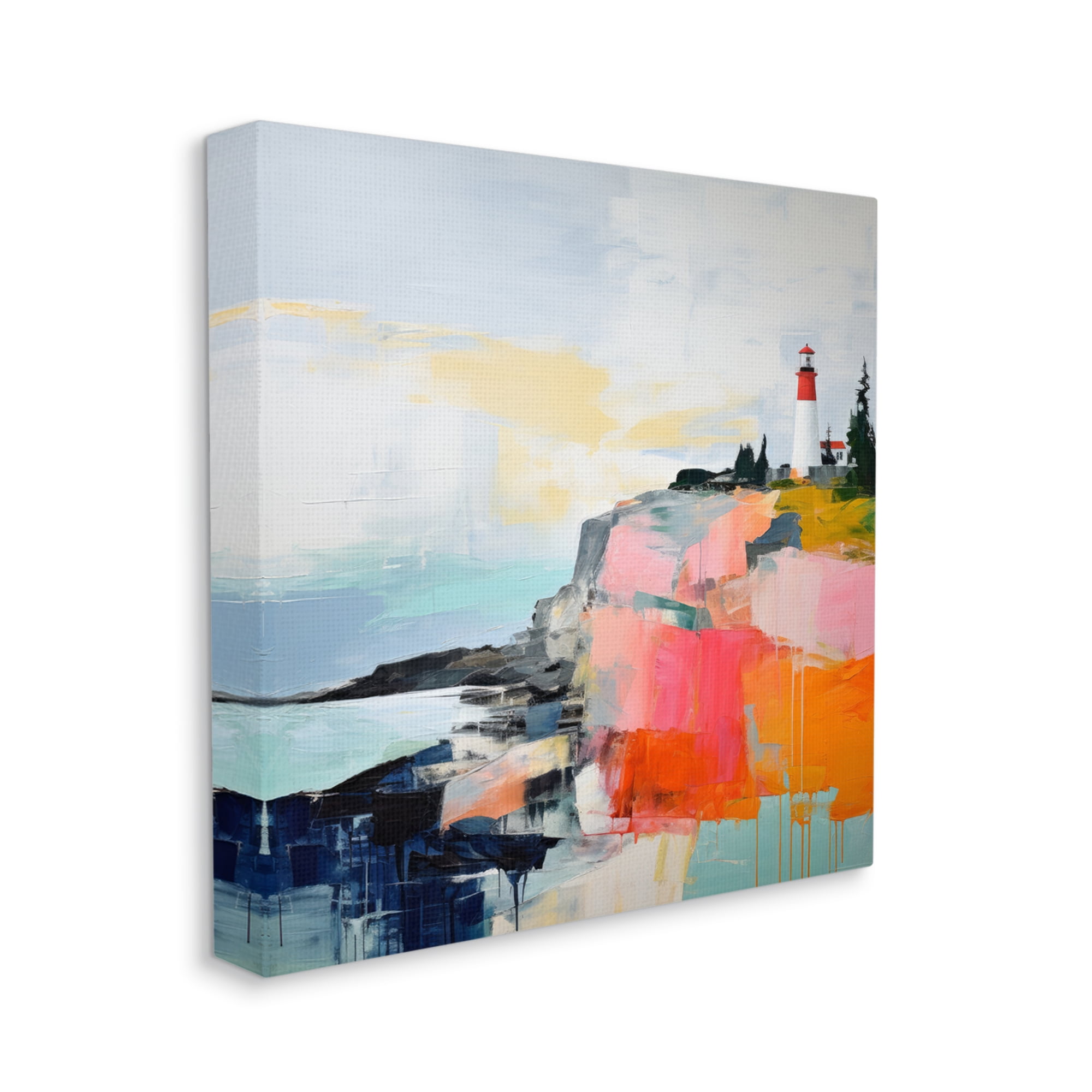 Stupell Industries Modern Hued Lighthouse Landscape Painting Gallery Wrapped Canvas Art Print Wall Art, 36 x 36