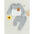 thumbnail image 3 of Elippeo Baby Boys Pants Set 6M 12M 18M 24M 3Y  Long Sleeve Crew Neck Contrast Color Sweatshirt with Elastic Waist Sweatpants Infant Clothes, 3 of 10