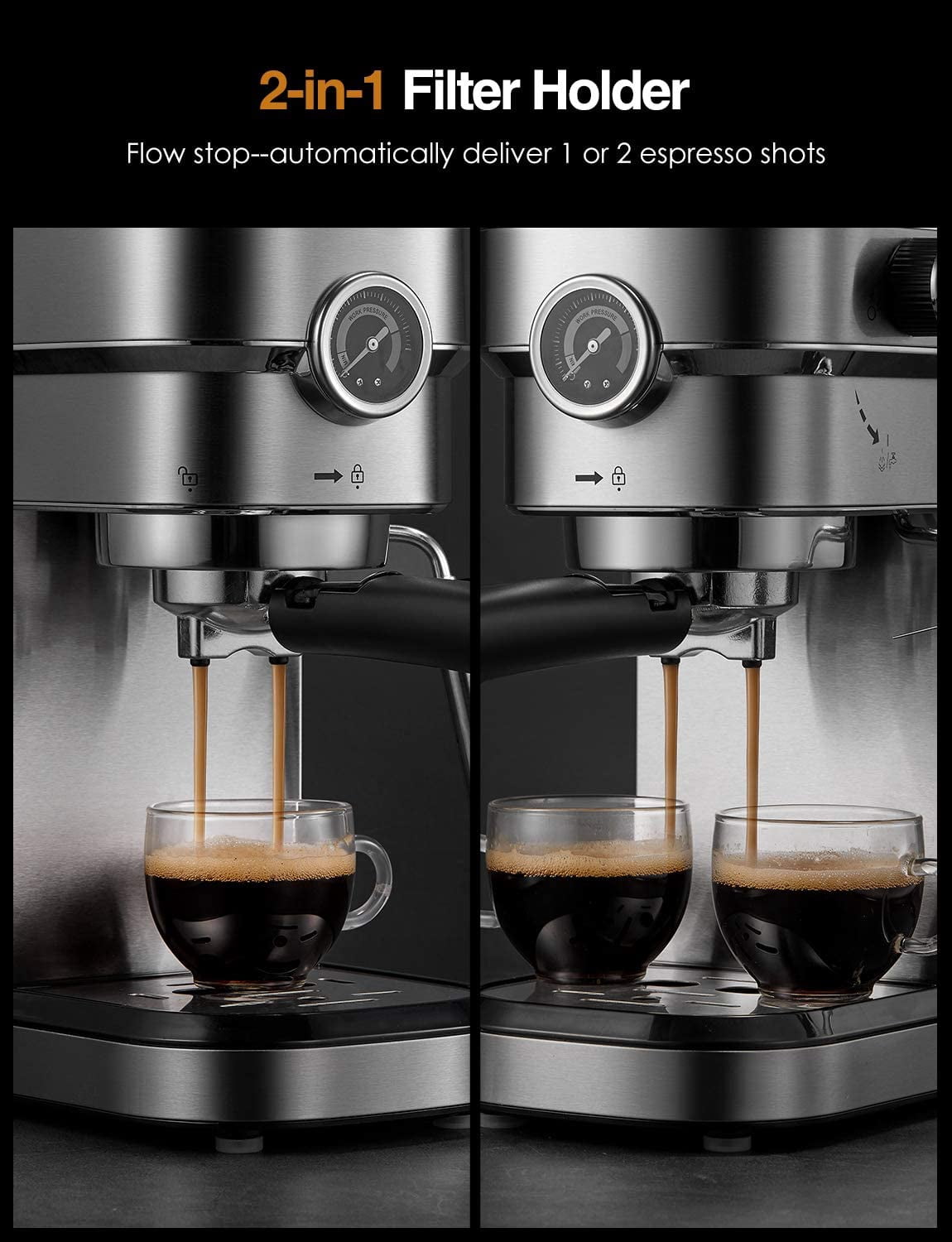 Brewsly Espresso Machine, 15 Bar Stainless Steel Espresso and Cappuccino Machine with Milk Frother, Sliver