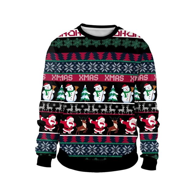 Jerseys navideños para hombres, suéter de cuello redondo con estampado 3D de reno, ropa superior para pareja, sudaderas de fiesta navideña